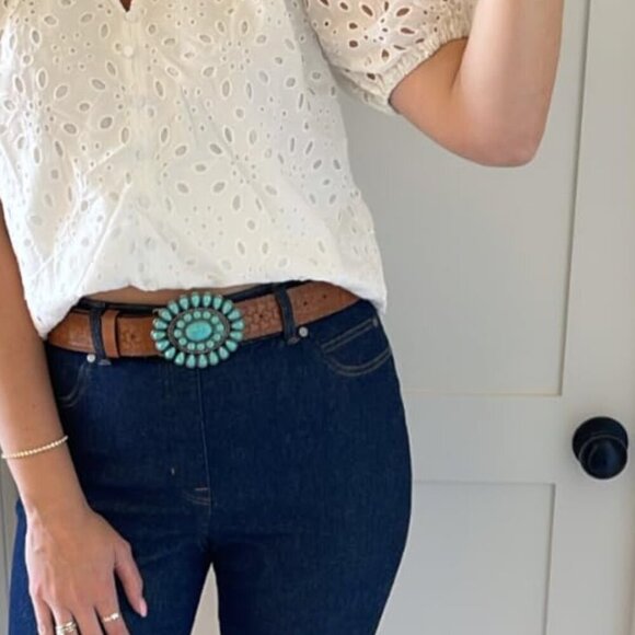Western Turquoise Belt Embossed PU Leather Cowgirl Belt for Jeans Pants Dresses main image 4